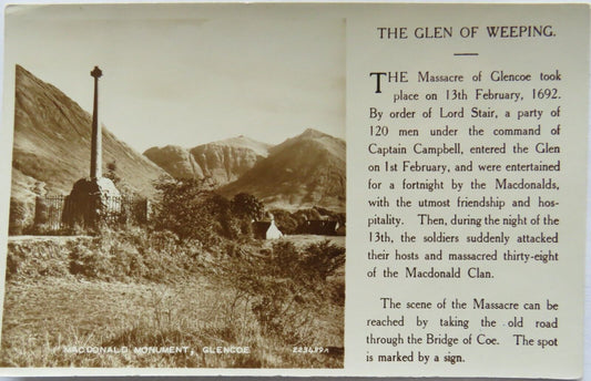 Old Postcard of The MacDonald Monument, Glencoe - Ref : 1009