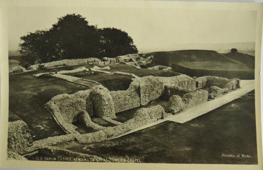 Old Postcard of Old Sarum Castle Remains of Great Tower & Chapel - Ref : 1042