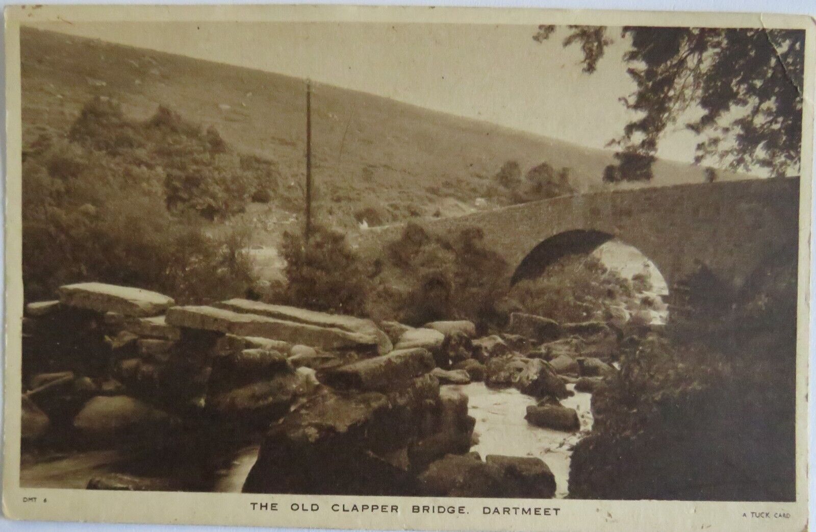 Old Postcard of The Old Clapper Bridge Dartmeet - Ref : 1030