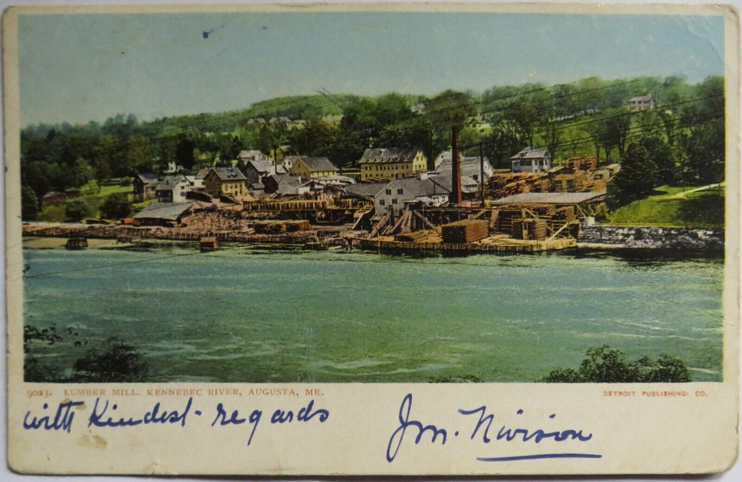Old Postcard of Lumber Mill, Kennebec River, Augusta 1906 -  Ref : 1013