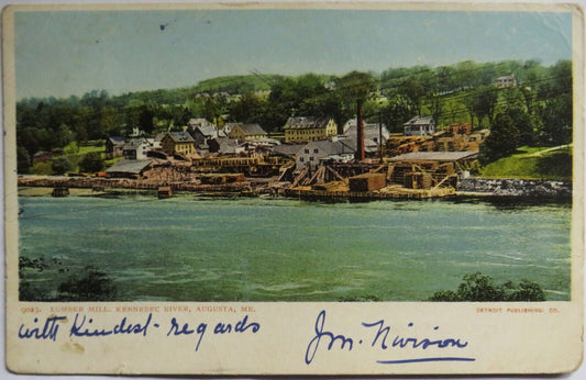 Old Postcard of Lumber Mill, Kennebec River, Augusta 1906 -  Ref : 1013