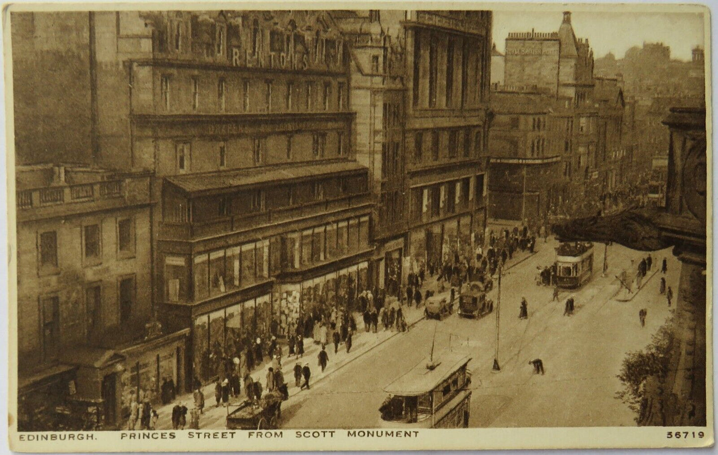 Old Postcard Edinburgh Princes Street From Scott Monument