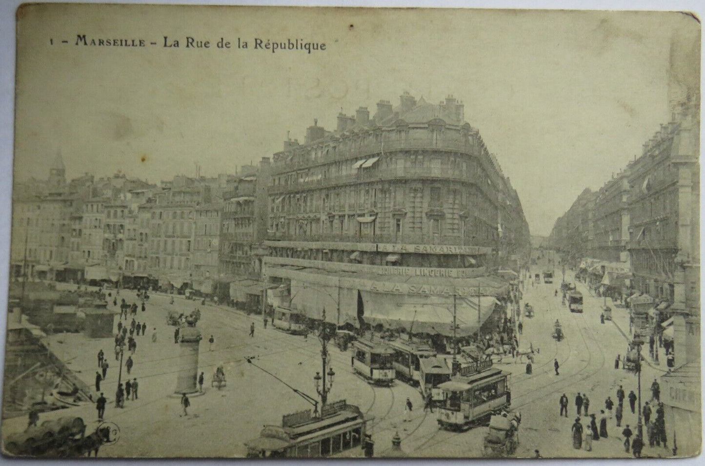 Old Postcard of Marseille - La Rue de la Republique