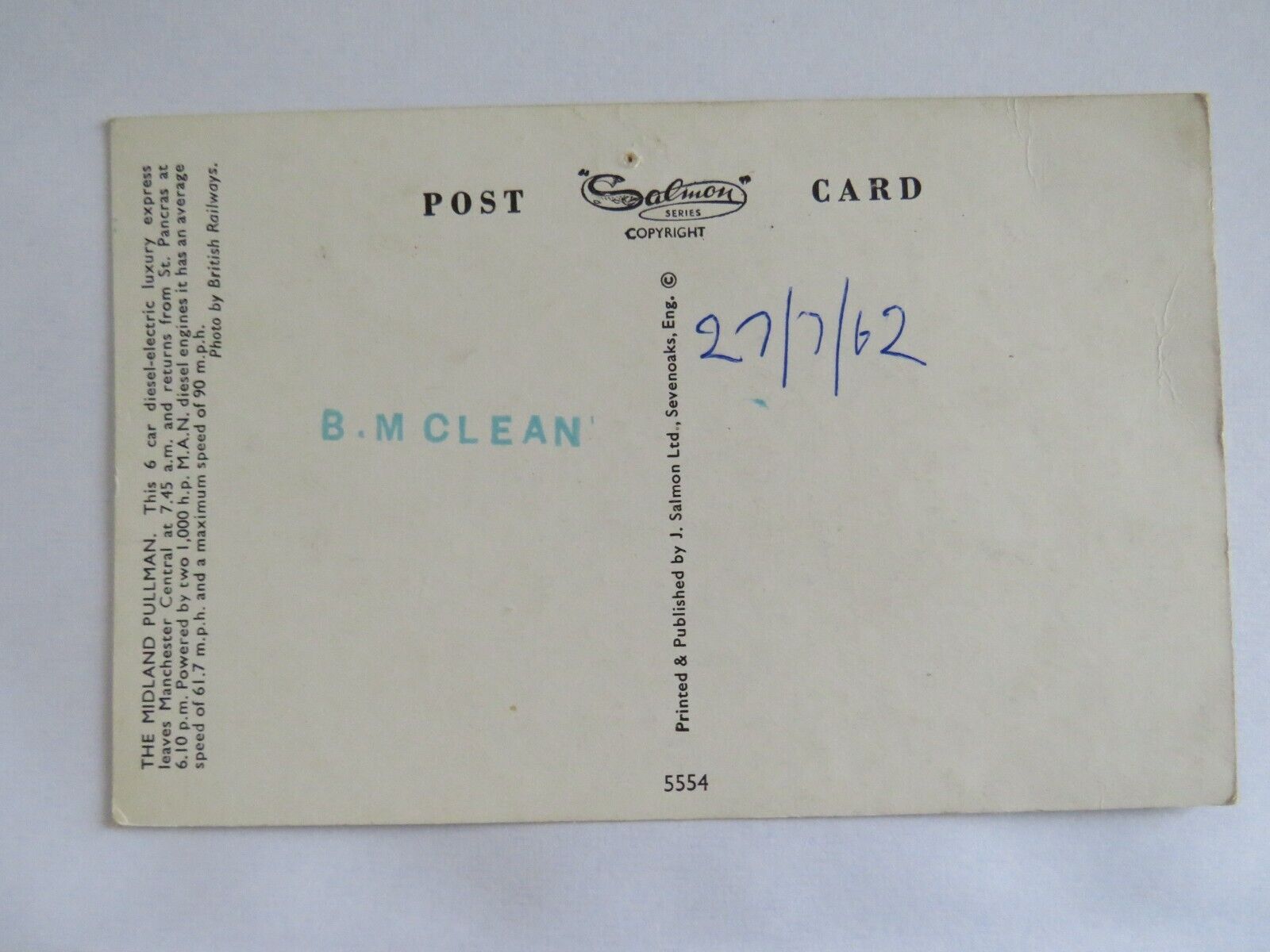 Old Postcard Of The Midland Pullman  - Ref : 1022