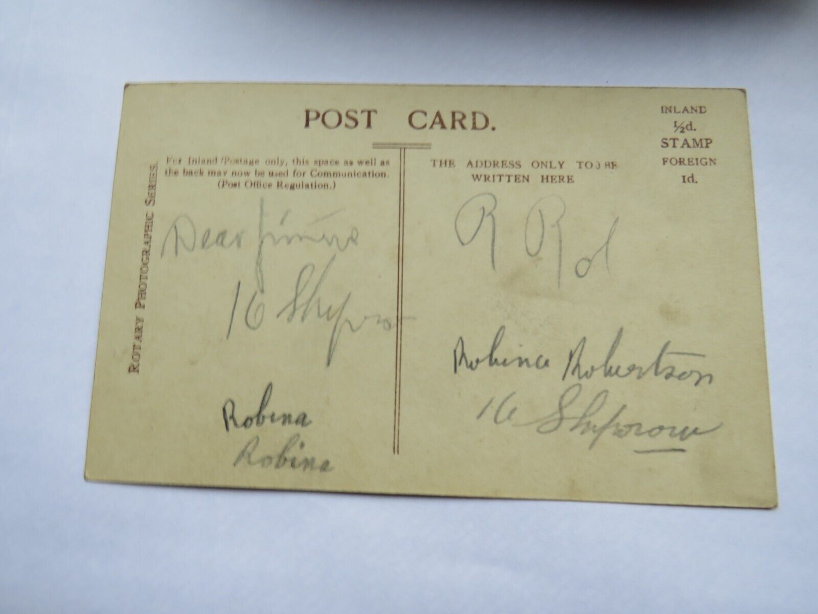 Old  Postcard "Gladys" Rotary Photographic Series