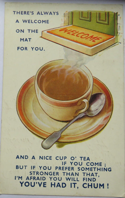 Old Comical Postcard "There's Always a Welcome On The Mat For You" 1952