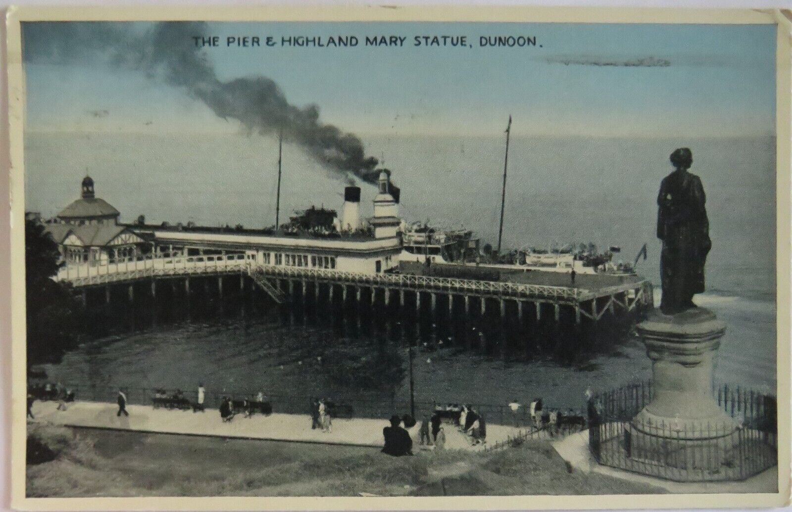 Old Antique Postcard of The Pier & Highland Mary Statue, Dunoon 1956- Ref : 1037