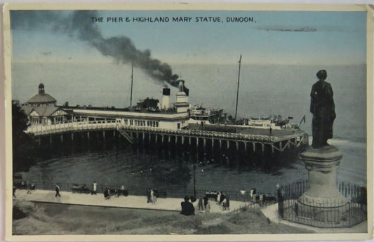 Old Antique Postcard of The Pier & Highland Mary Statue, Dunoon 1956- Ref : 1037