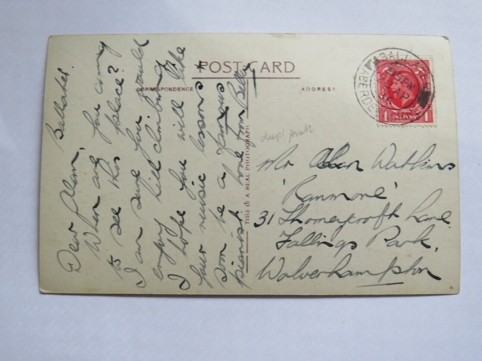 Old Postcard of Mar Lodge, Braemar 1936 - Ref : 1010
