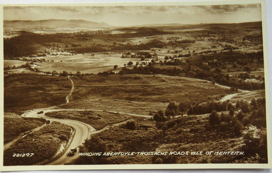Old Postcard of Winding Aberfoyle-Trossachs Road & Vale of Menteith