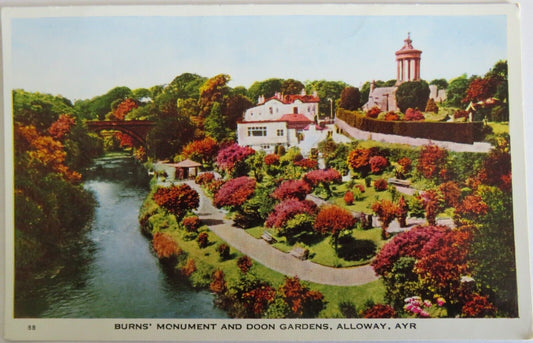 Old Postcard of Burns' Monument and Doon Gardens, Alloway, Ayr  - Ref : 1030