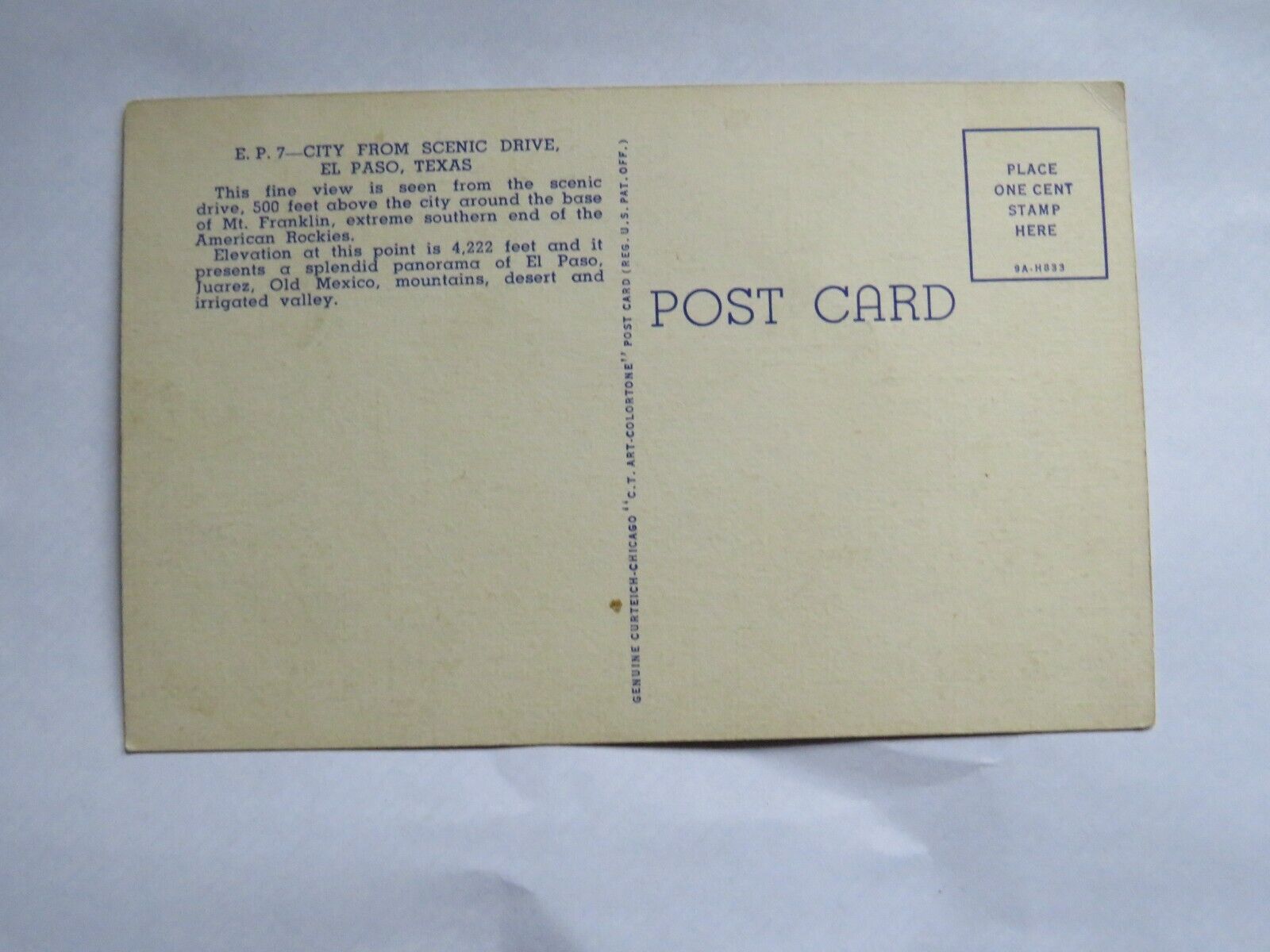 Postcard of City From Scenic Drive, El Paso, Texas -  Ref : 1013