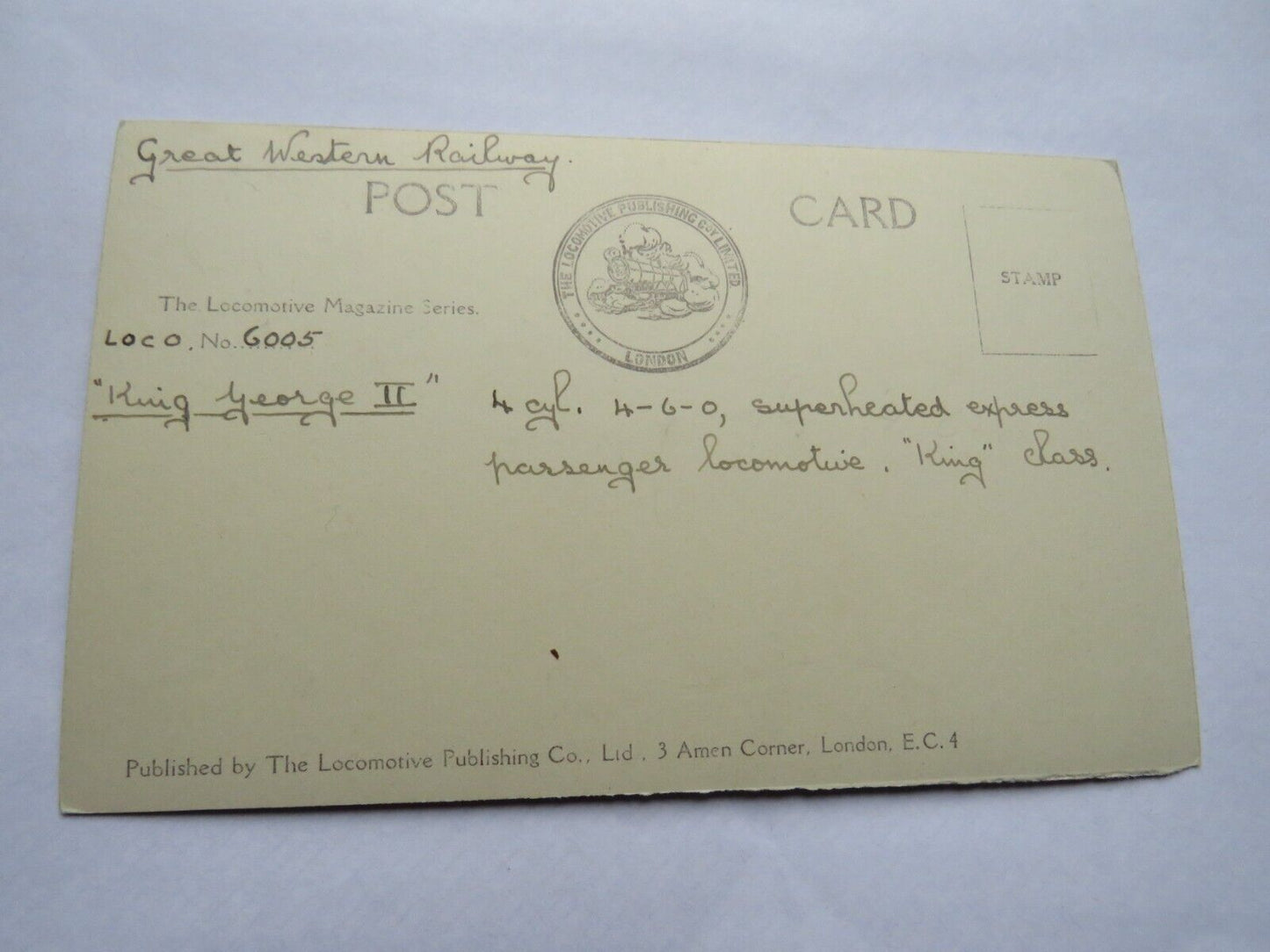 Old Postcard of Great Western Railway, King George II Locomotive Magazine Series