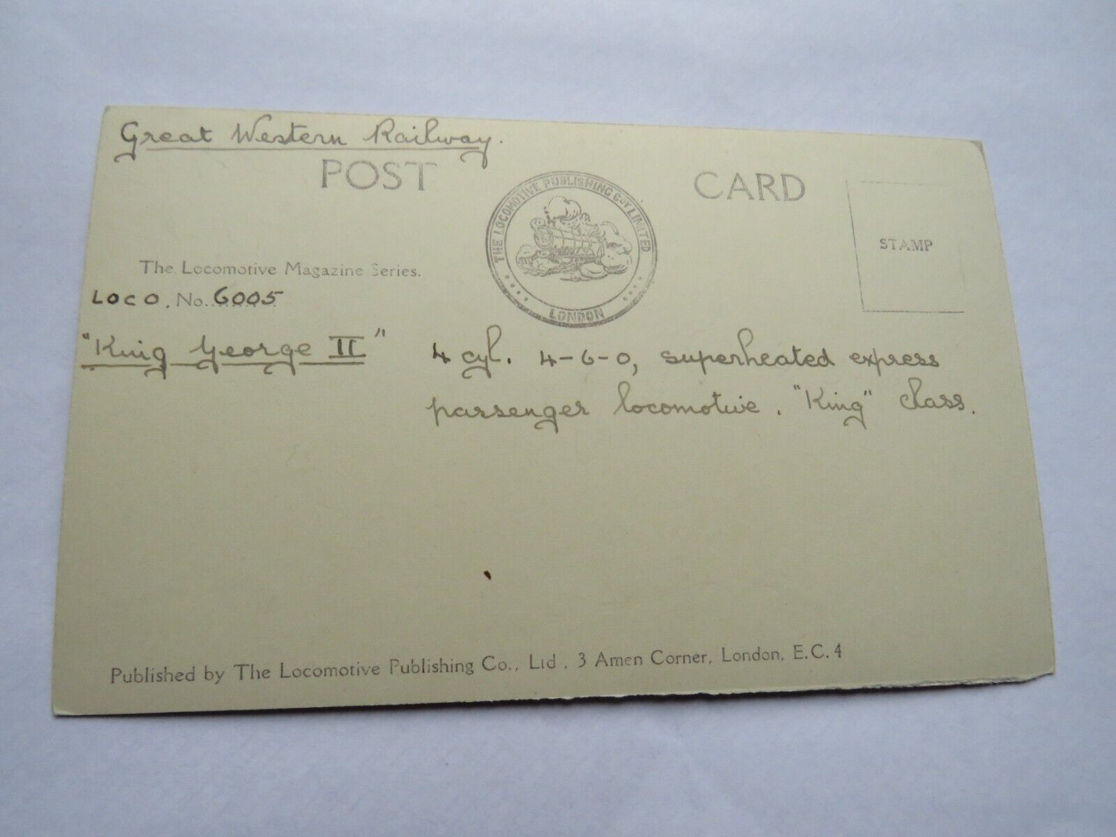 Old Postcard of Great Western Railway, King George II Locomotive Magazine Series