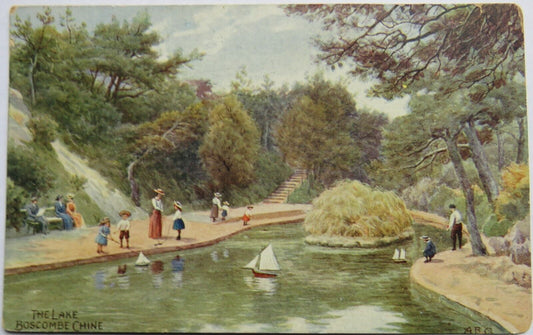 Old Postcard of The Lake,  Boscombe Chine, 1913
