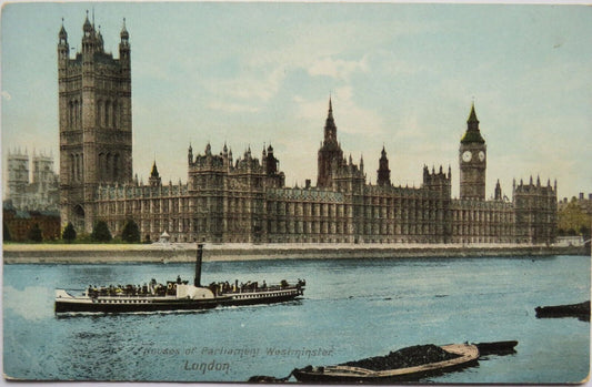 Old Postcard of The Houses of Parliament Westminster London - Ref : 1034