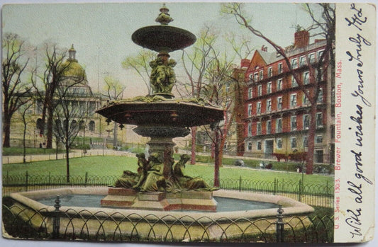 Old Postcard of Brewer Fountain, Boston Mass 1907 -  Ref : 1013