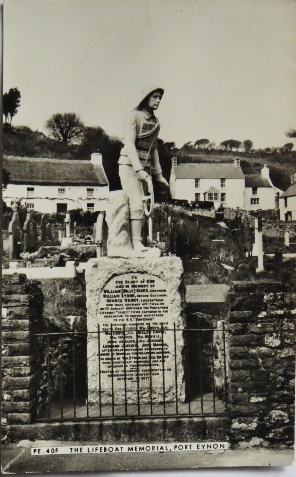 Old Postcard of The Lifeboat Memorial, Port Eynon - Ref : 1011