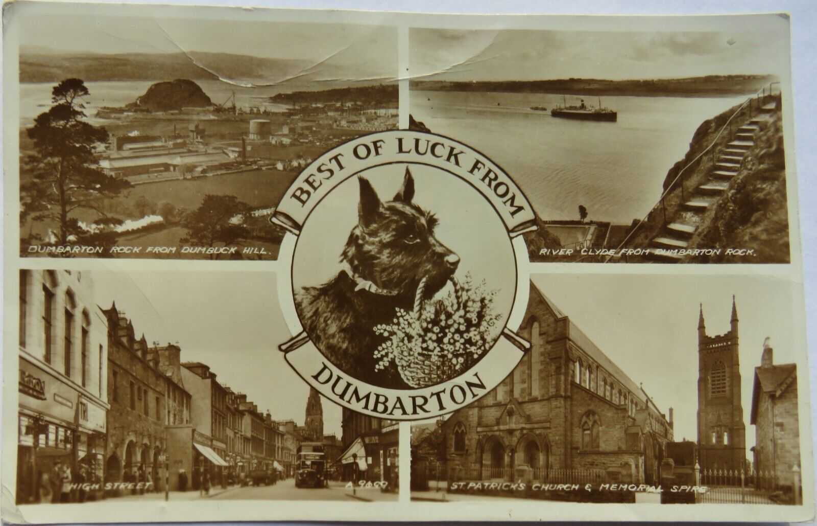 Old Multiview Postcard of Best of Luck from Dumbarton, 1988