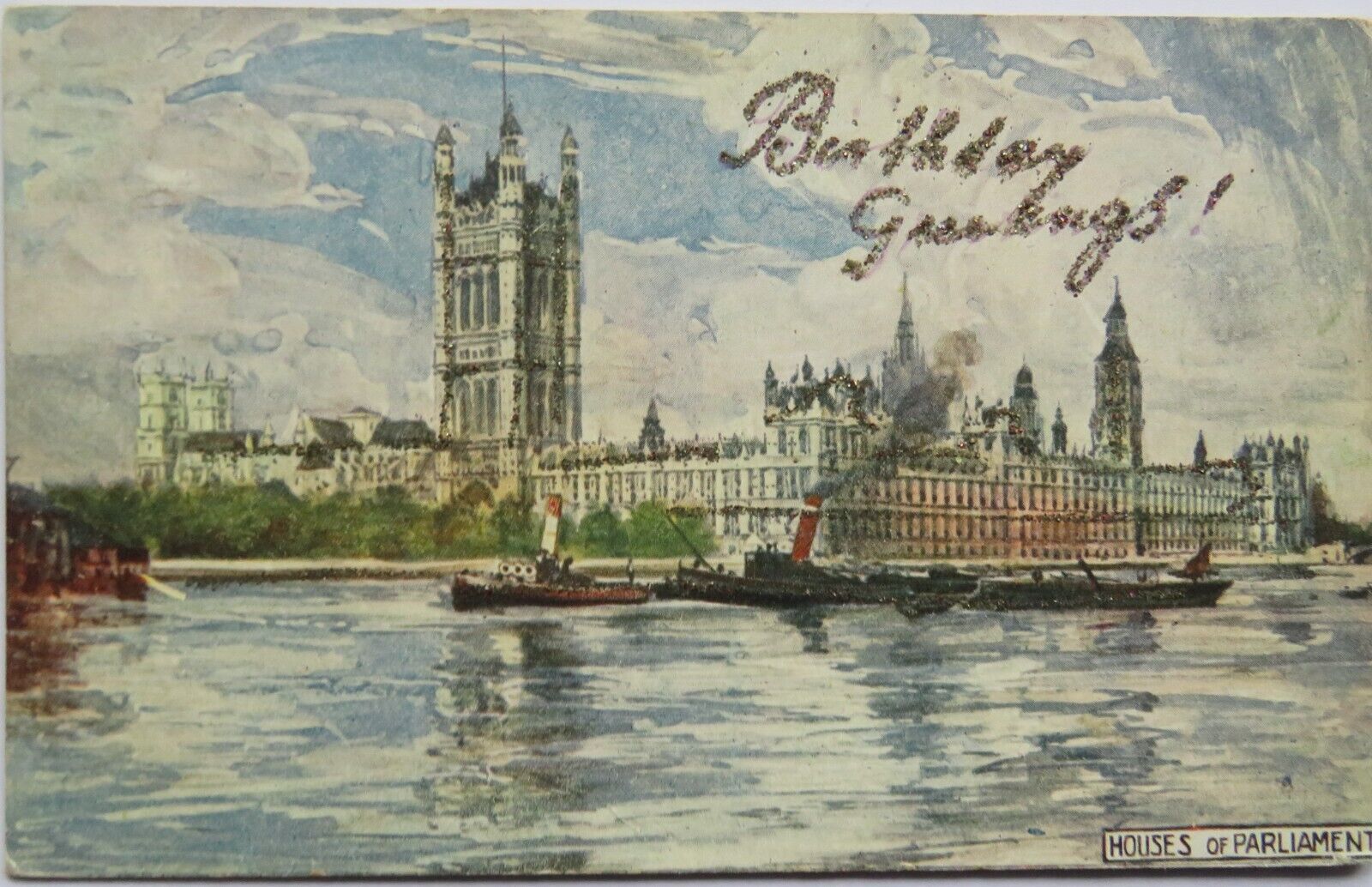 Old Postcard of Houses of Parliament "Birthday Greetings" - Ref : 1033
