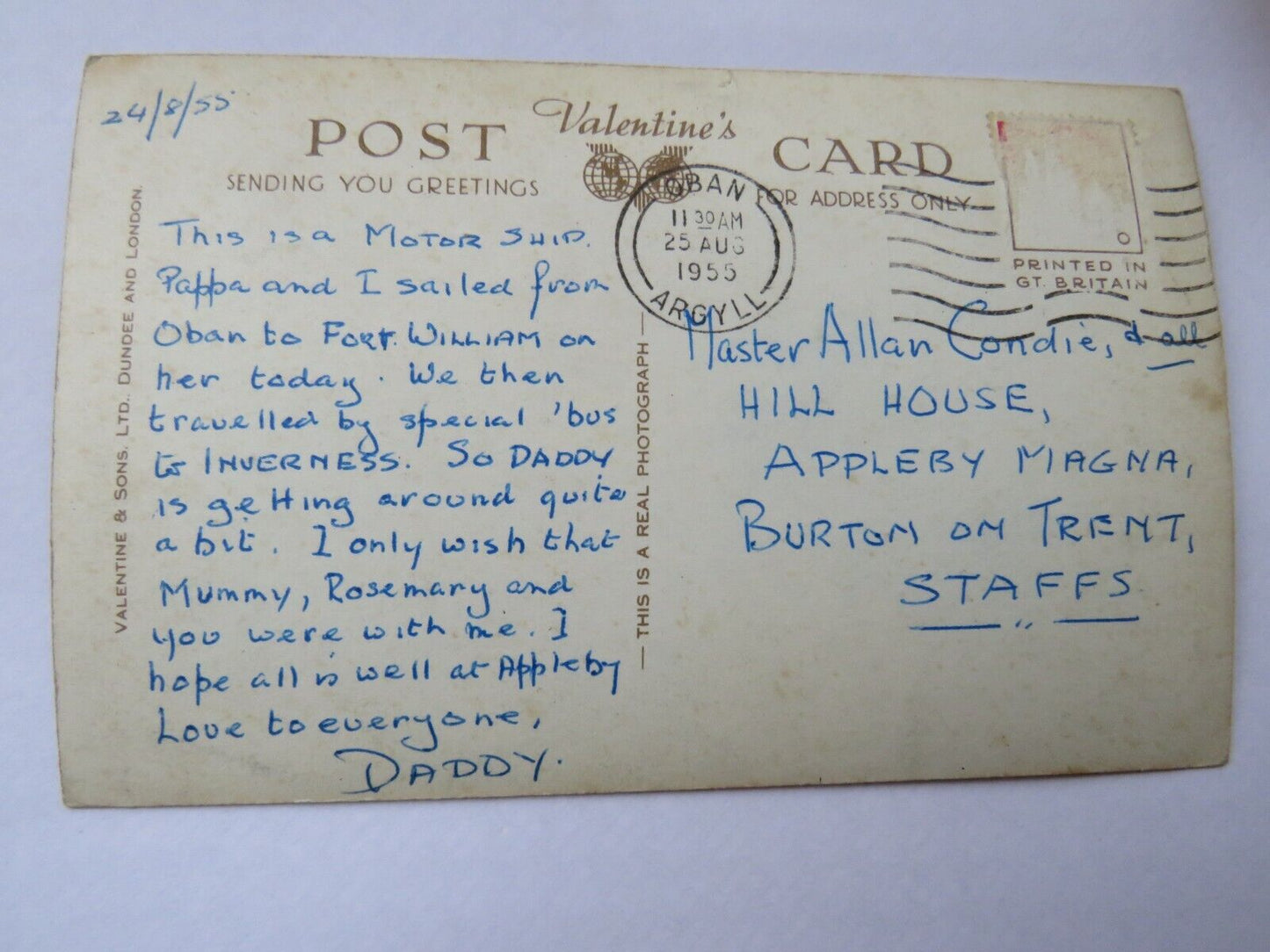 Old Postcard of D.E.V "Lochfyne" 1955