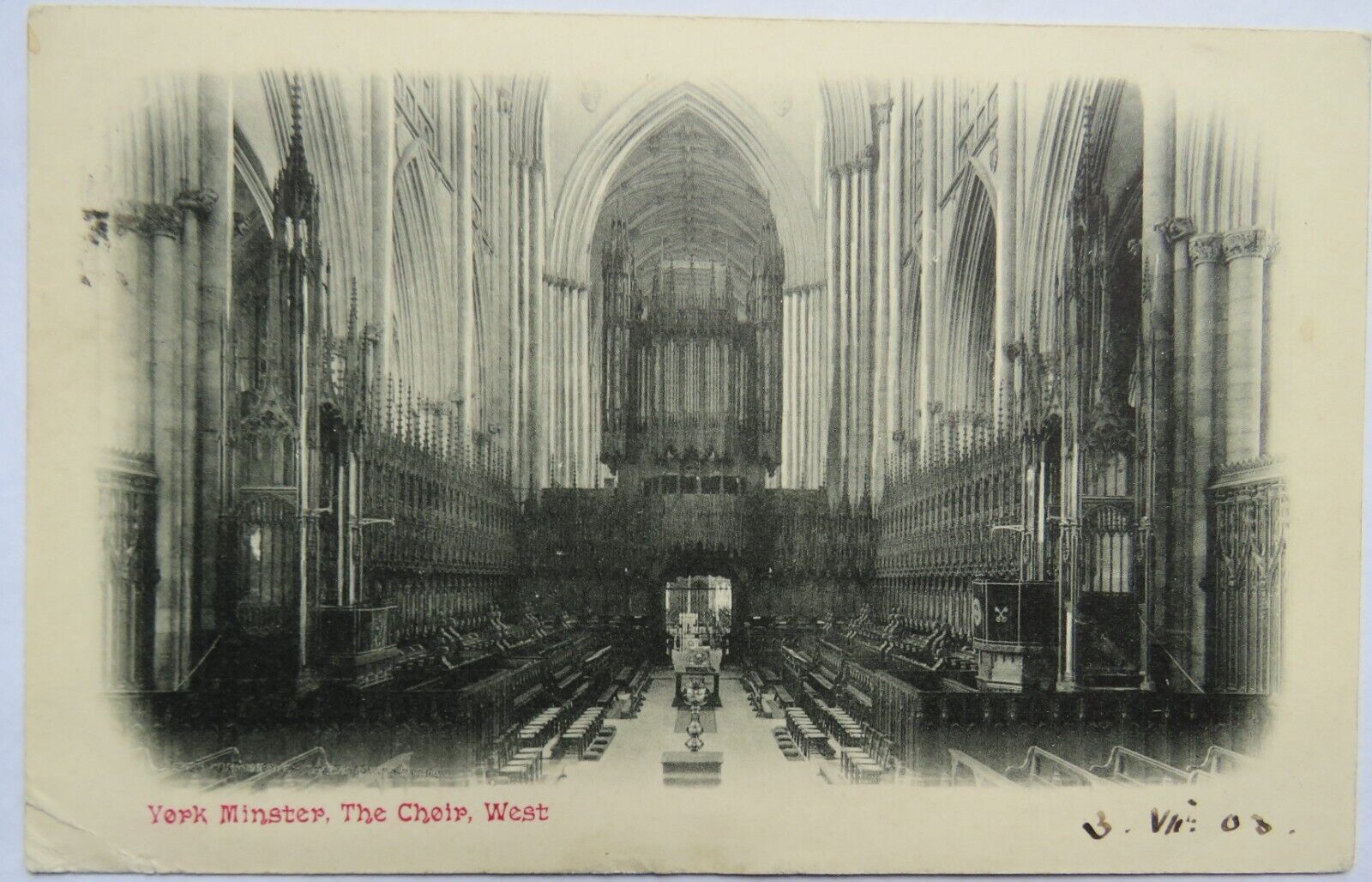 Old Postcard of York Minster, The Choir West 1903