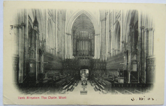 Old Postcard of York Minster, The Choir West 1903