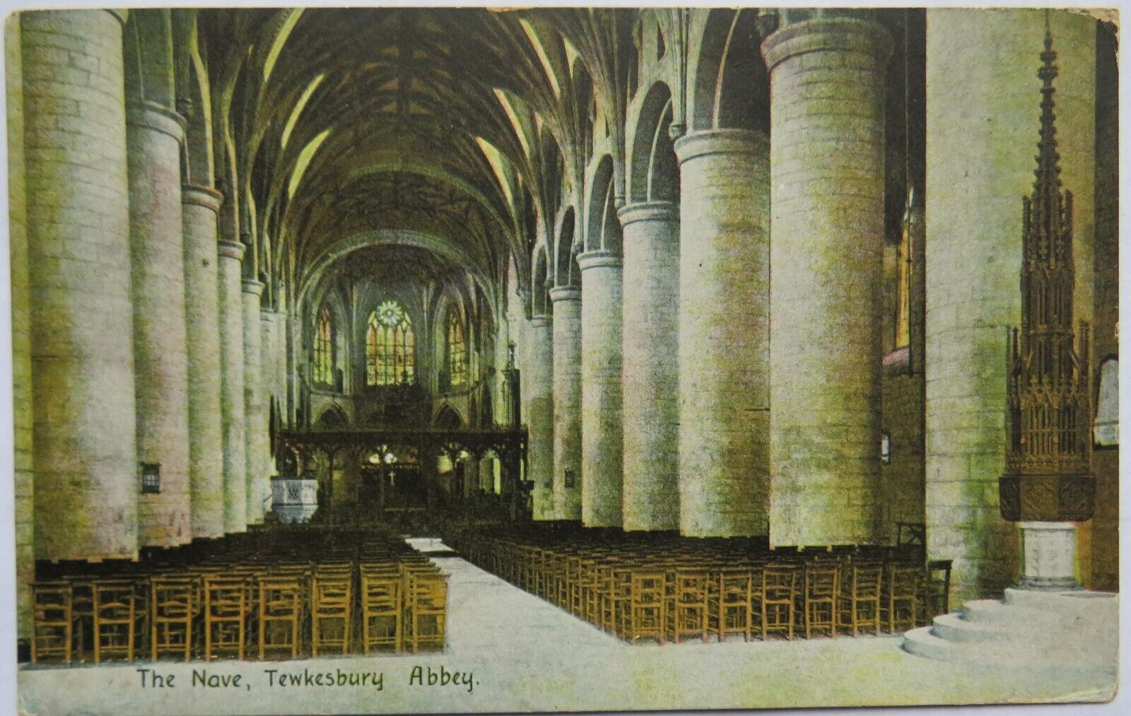 Old Postcard of The Nave, Tewkesbury Abbey 1908