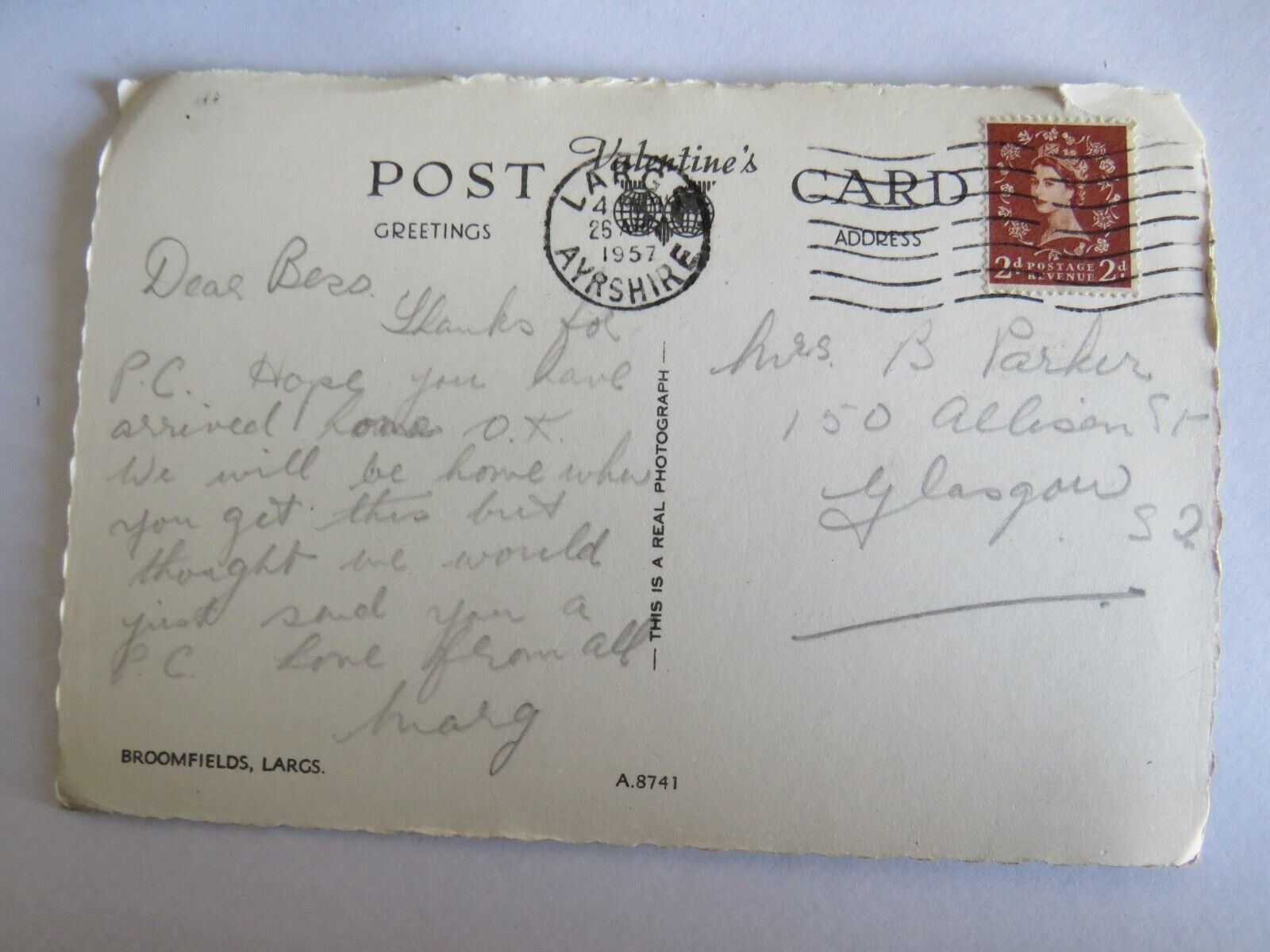 Old Postcard of Broomfields, Largs 1957  - Ref : 1029