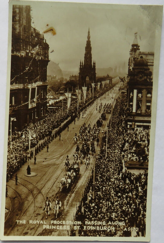 Old Postcard of The Royal Procession Passing Along Princes St, Edinburgh, 1937