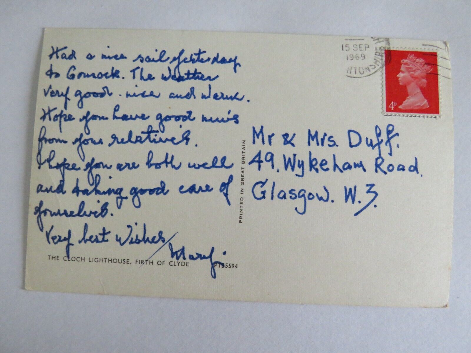 Vintage Postcard of  The Cloch Lighthouse, Firth of Clyde 1969- Ref : 1016