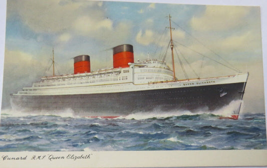 Old Postcard of Cunard R.M.S. "Queen Elizabeth"