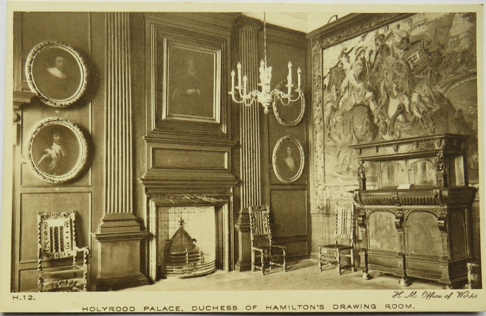 Old Postcard of Holyrood Palace, Duchess Of Hamilton's Drawing Room