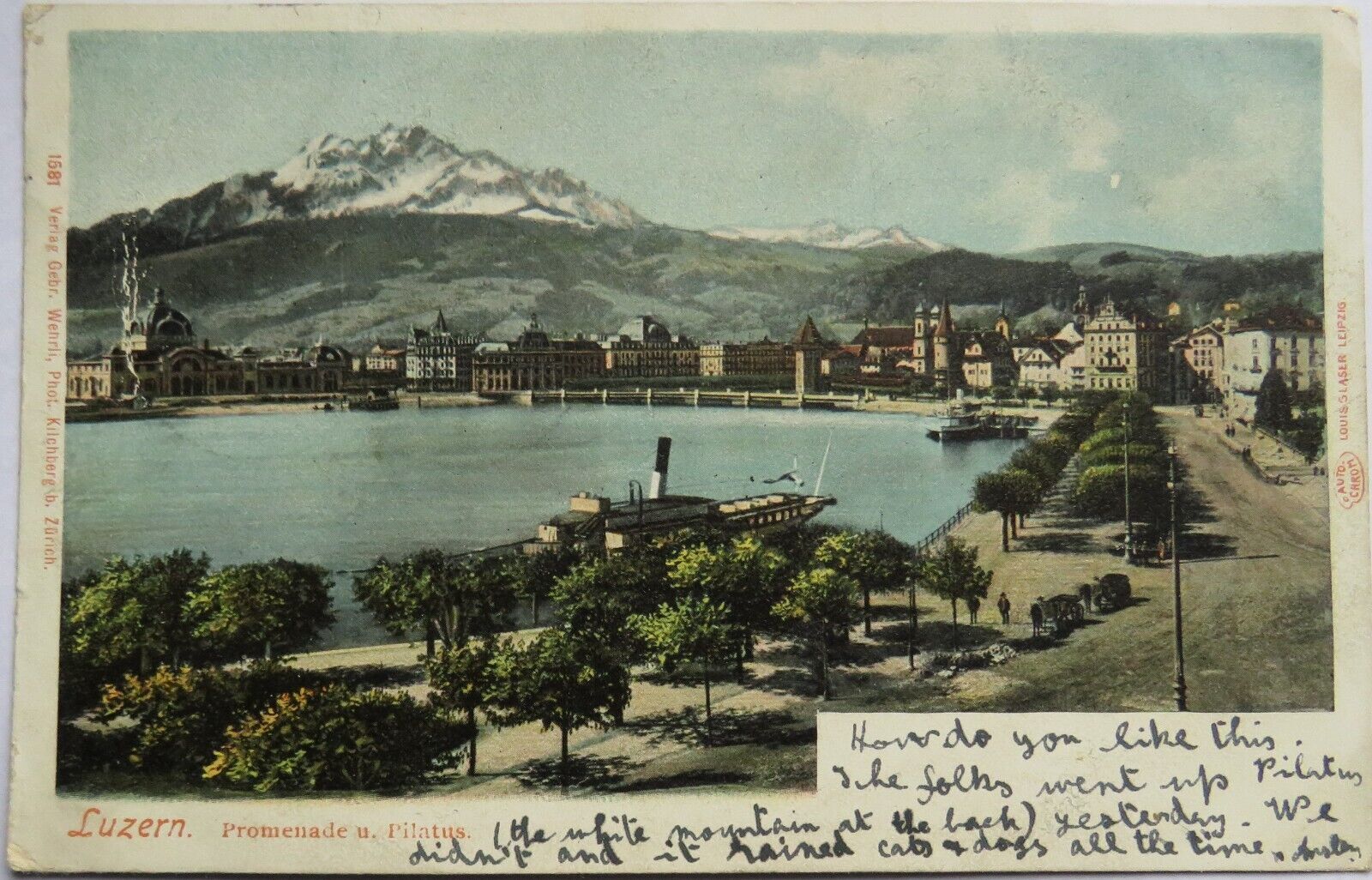 Old Postcard of Ljuzern.  Promenade u. Pilatus, 1903