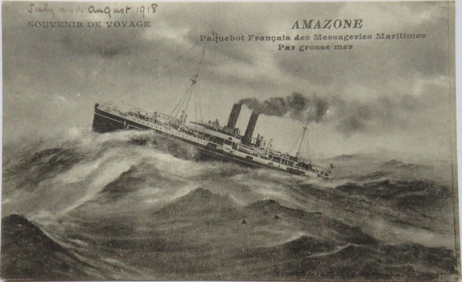 Old Postcard of Souvenir De Voyage Amazone - Dated 1918