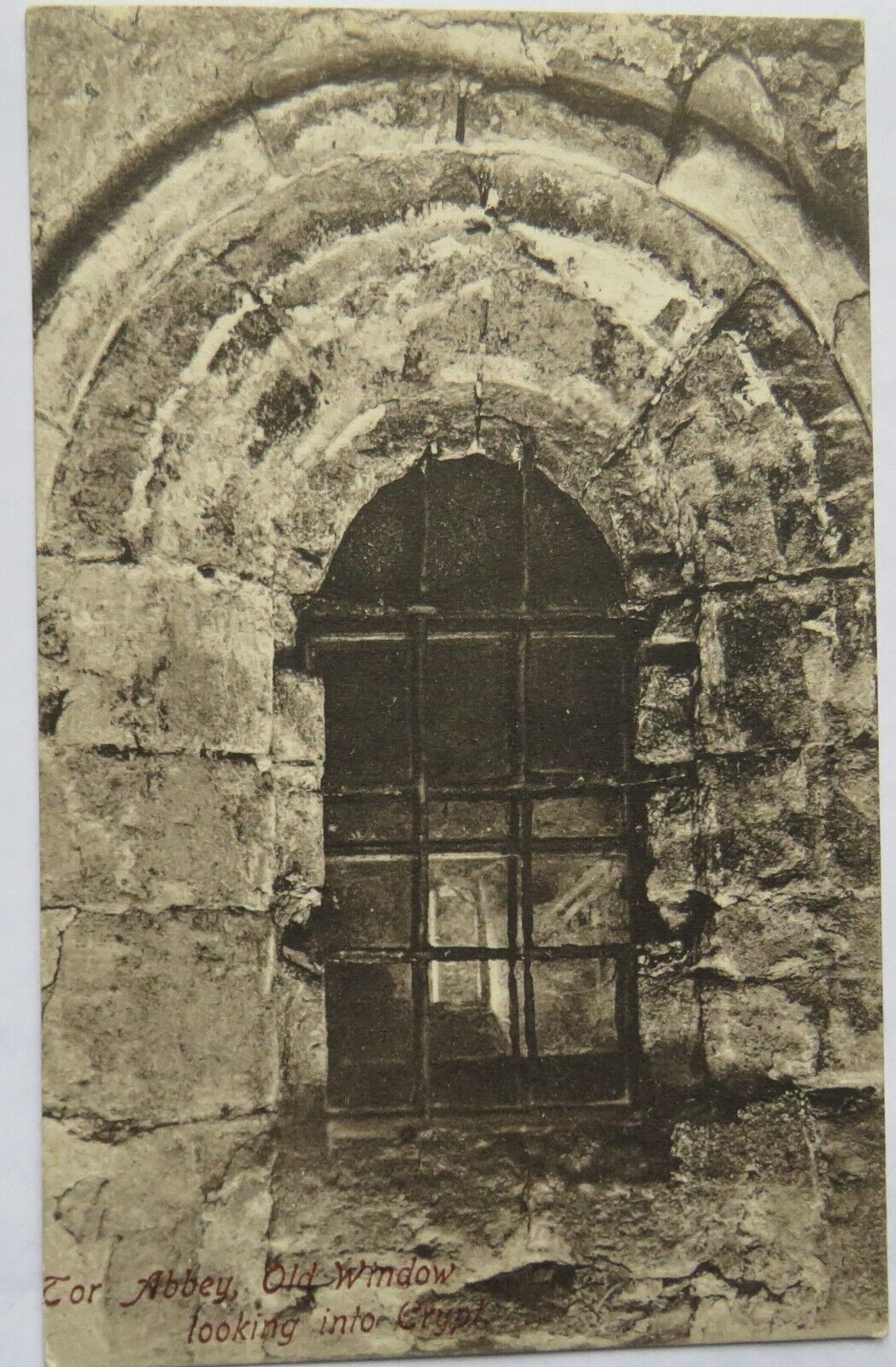 Old Postcard Of Tor Abbey, Old Window Looking into Crypt 1907
