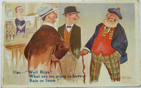 Old Comical Postcard 1928  "Well Boys! What are We Going To Have Rain or Snow?"