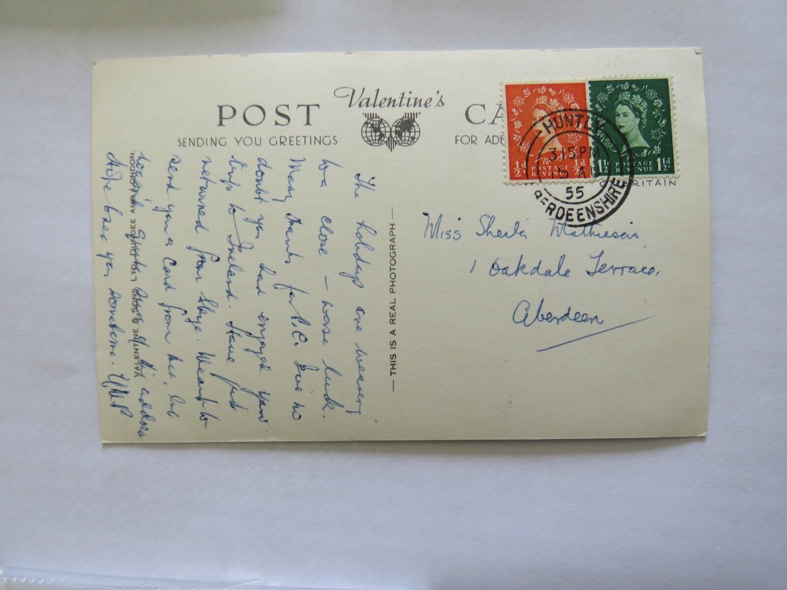 Old Postcard of Greetings From Huntly 1955 - Ref : 1002
