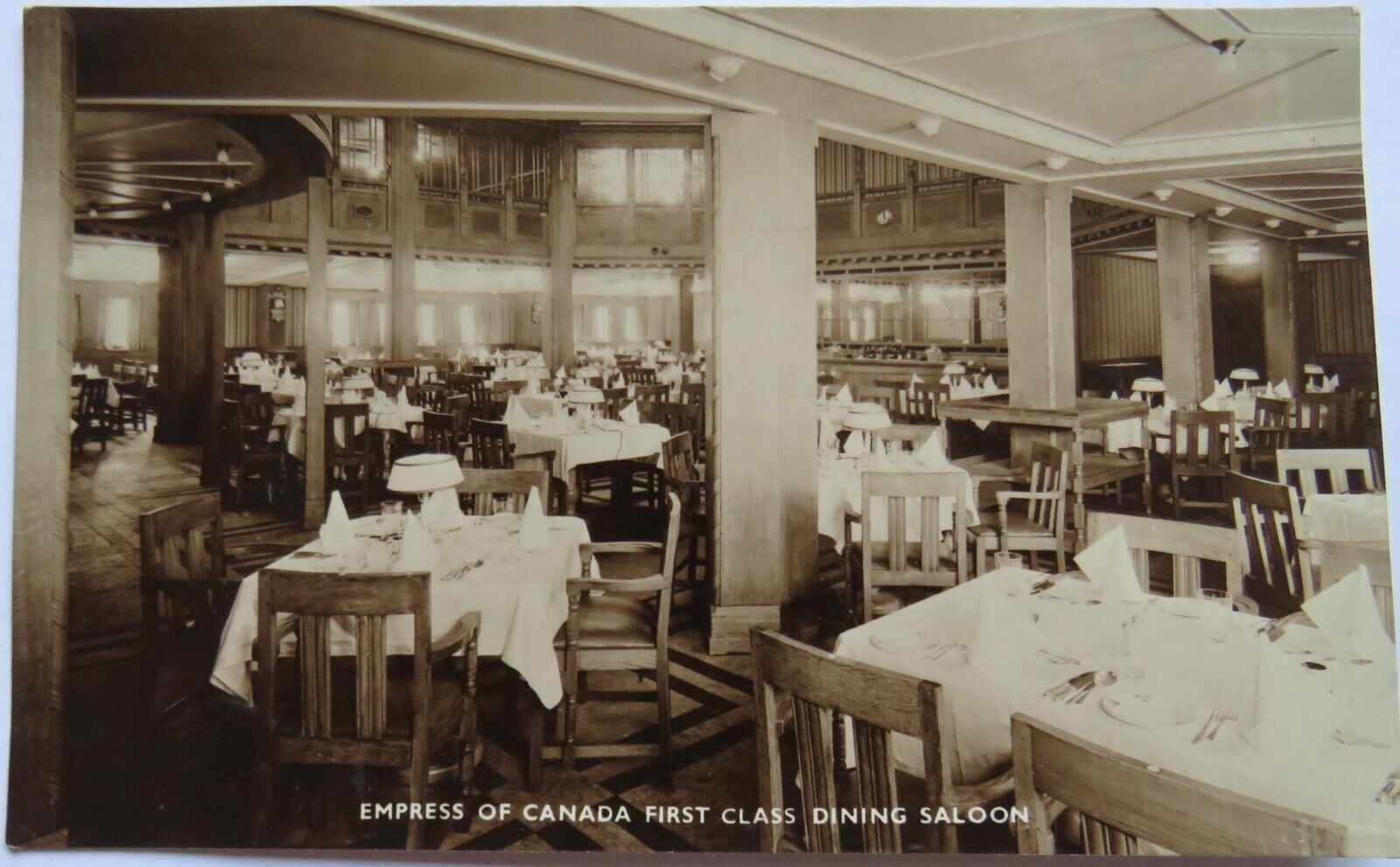 Old Postcard of Empress of Canada First Class Dining Saloon 1948