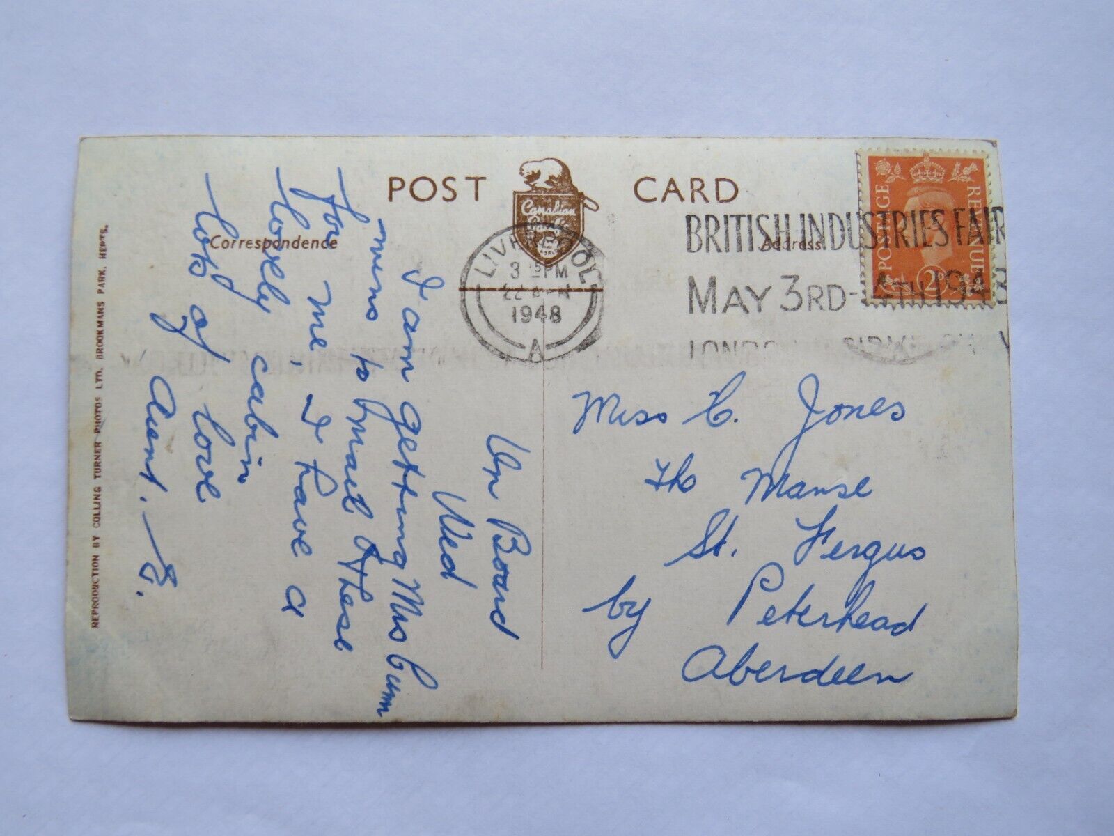 Old Postcard of Empress of Canada First Class Dining Saloon 1948