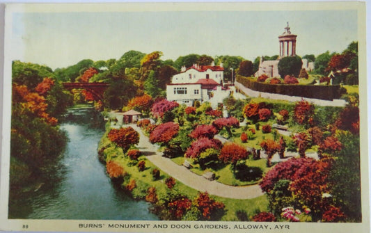 Old Postcard of Burns' Monument and Doon Gardens, Alloway Ayr - Ref : 1024