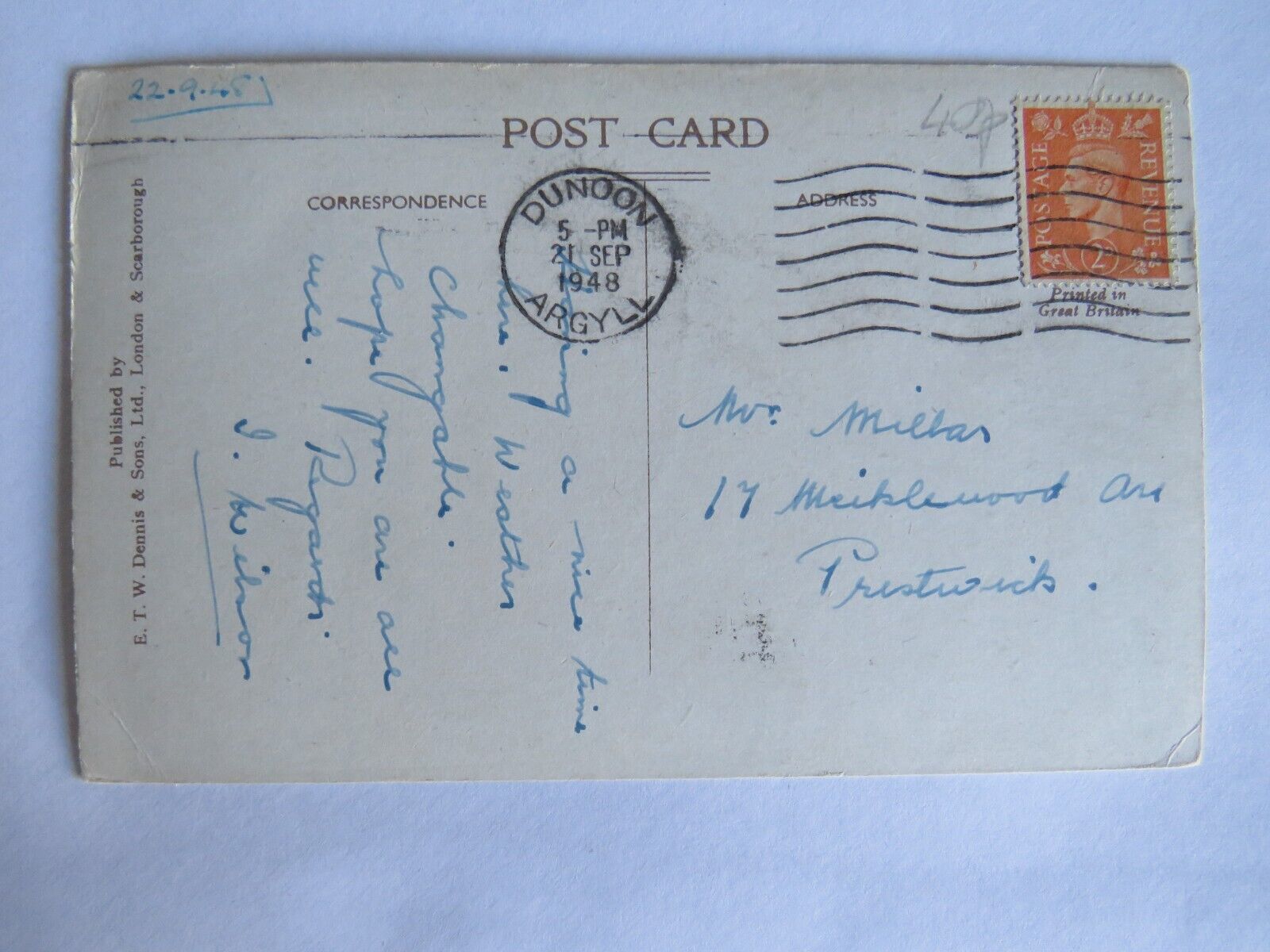 Old Postcard of East Bay, Dunoon 1948 - Ref : 1001