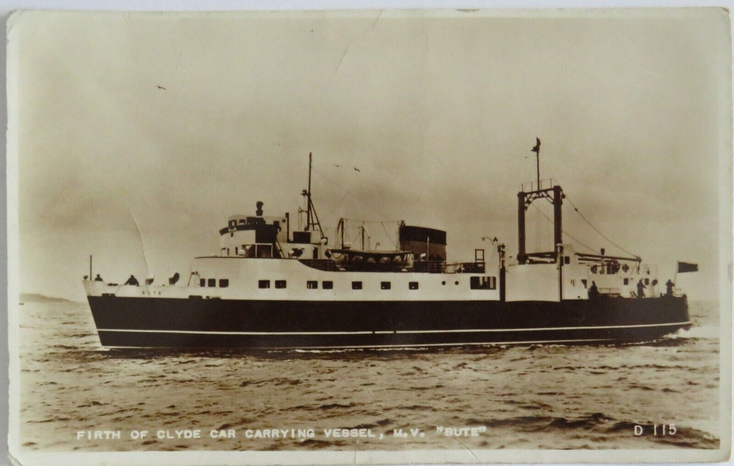 Old Postcard of Firth of Clyde Car Carrying Vessell M.V. "Bute" -  Ref : 1022