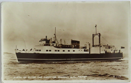 Old Postcard of Firth of Clyde Car Carrying Vessell M.V. "Bute" -  Ref : 1022