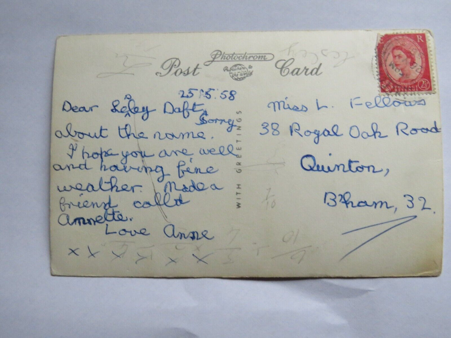 Old Postcard of Greetings From Harlech 1958 - Ref : 1011