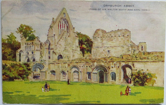Old Postcard Of Dryburgh Abbey Tomb of Sir Walter Scott and Haig  -  Ref : 1013