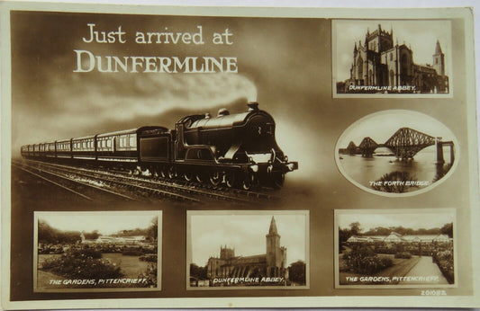 Old Multiview Postcard of Just Arrived at Dunfermline, 1939