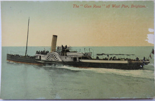 Old Postcard The "Glen Rosa" Off West Pier, Brighton