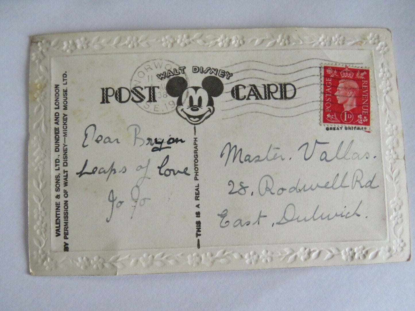 Old Postcard of Birthday Wishes Mickey Mouse 1938 - Ref : 1018