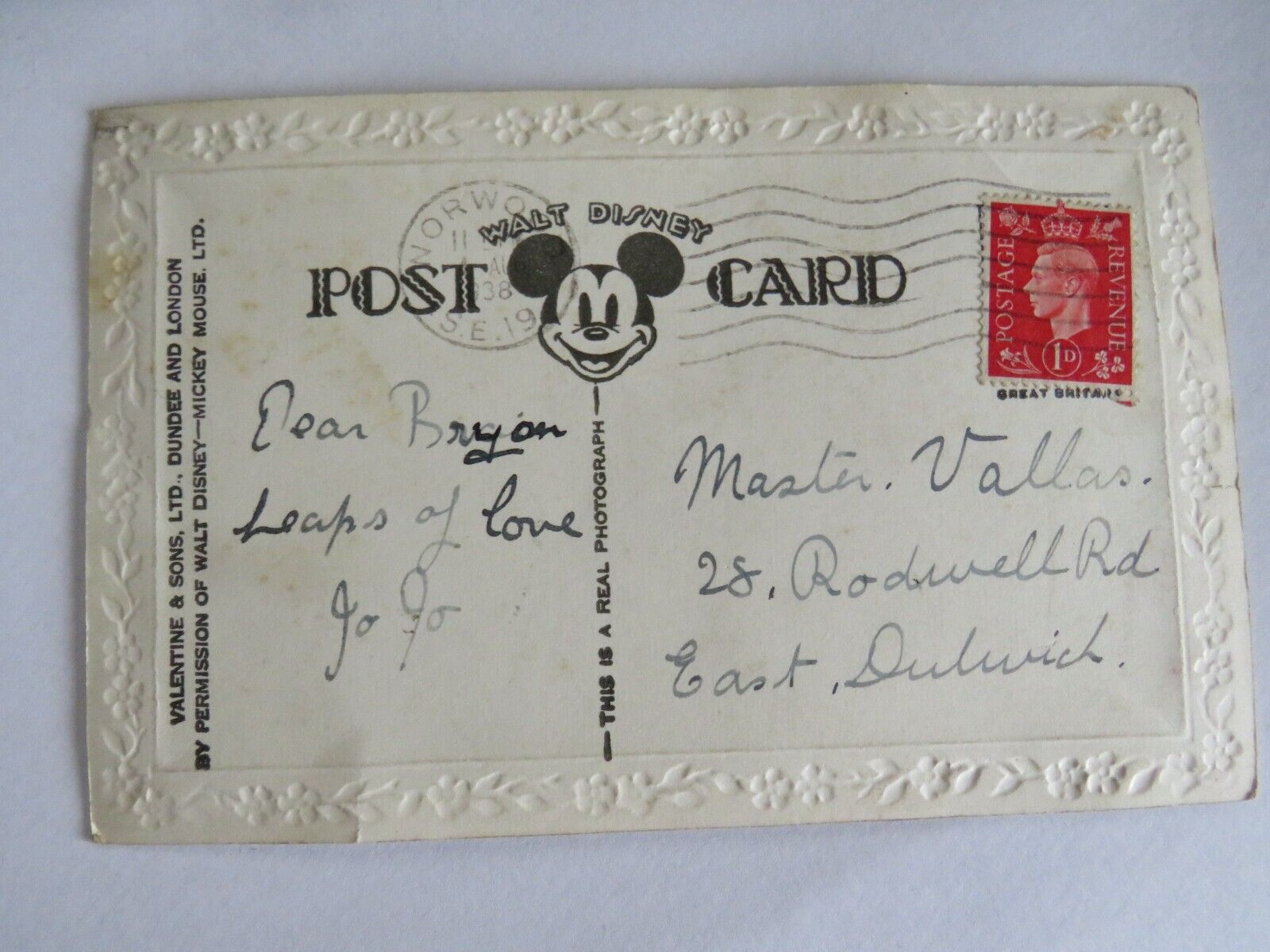 Old Postcard of Birthday Wishes Mickey Mouse 1938 - Ref : 1018